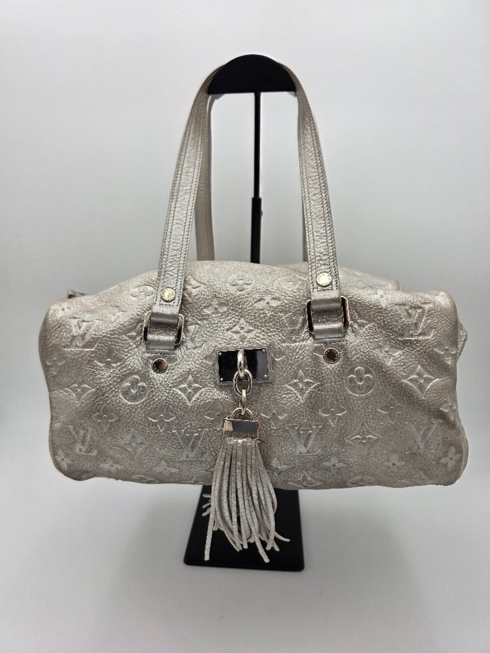 Louis Vuitton Comète Bag In Silver Shimmer Monogram Embossed Calfskin Leather